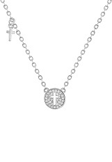 fetching daggling silver clear cubic zirconia cross baby necklace